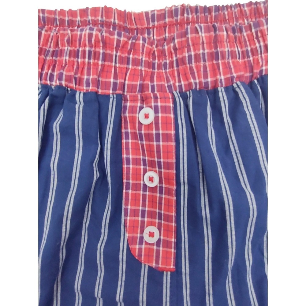 Cotton Womens Sleep Shorts Pajama Boxer Pockets (M) - Red Gingham & Blue Striped - Picture 7 of 10